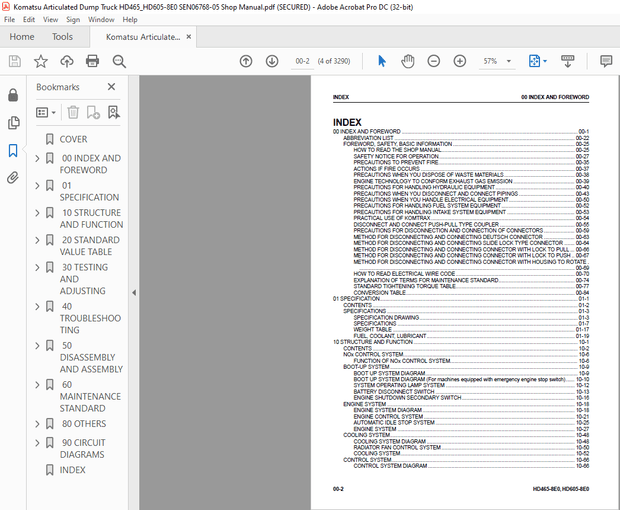 Komatsu HD465-8E0 HD605-8E0 Articulated Dump Truck Shop Manual SEN06768-05 – PDF DOWNLOAD