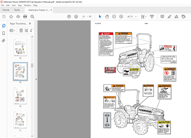 Mahindra Tractor 2538HST HST Cab Operator’s Manual – PDF DOWNLOAD