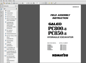 Komatsu PC800-5, PC850-5 Galeo Hydraulic Excavator Field Assembly Instruction Manual PDF