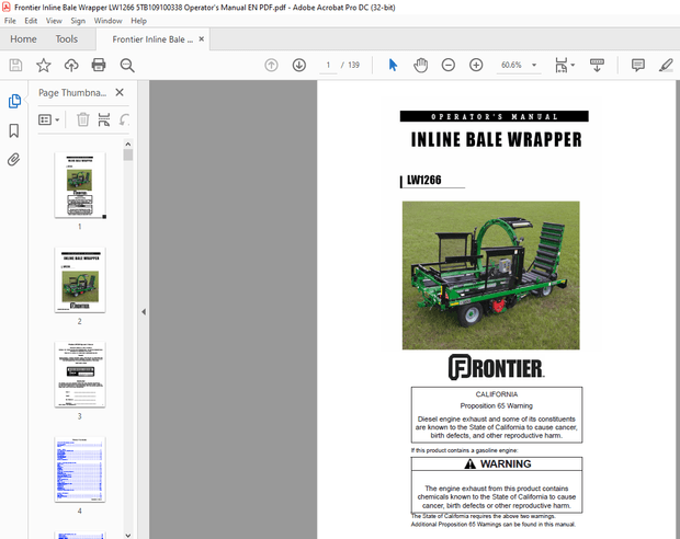 Frontier Inline Bale Wrapper LW1266 Operator’s Manual(5TB109100338) – PDF DOWNLOAD