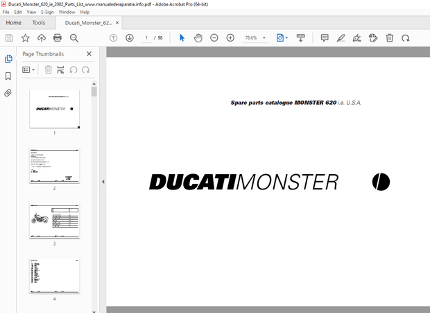 Ducati Monster 620 2002 Parts Manual PN 91511461A - PDF DOWNLOAD 