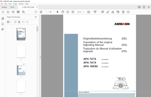 AMMANN APA 72/74 APA 75/74 APA 100/88 Operating Manual 00000001 PDF