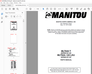 Manitou Forklift MLT630 T SERIES B-E2 MLT634-120 LSU SERIES B-E2 Parts Manual – PDF DOWNLOAD