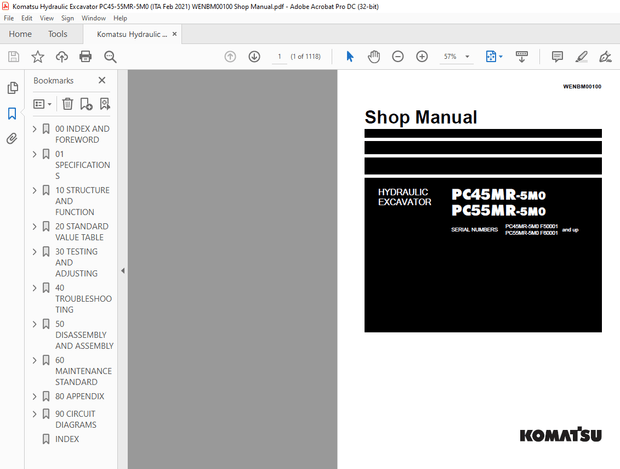 Komatsu PC45MR-5M0 PC55MR-5M0 Hydraulic Excavator Shop Manual WENBM00100 – PDF DOWNLOAD