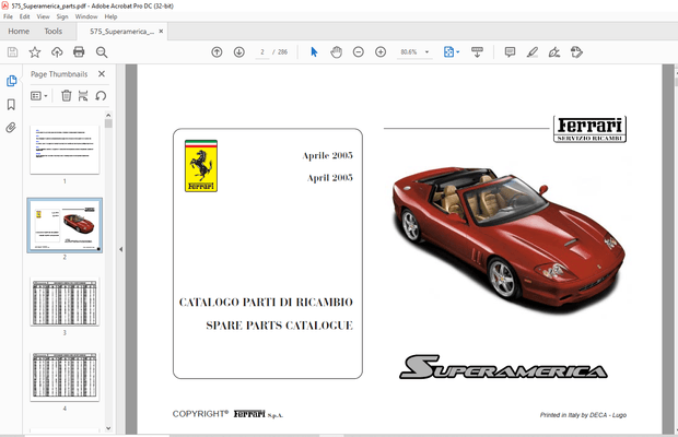 Ferrari 575 Superamerica Parts Catalogue Manual – PDF DOWNLOAD