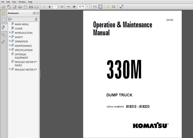 Komatsu 330M Dump Truck Operation &amp; Maintenance Manual SERIAL NUMBERS A10212 -A10223 PDF Download  