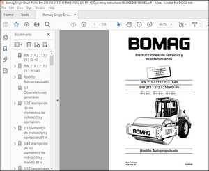 Bomag Self-Propelled Roller BW 211 212 213 D-40 BW 211 212 213 PD-40 Operating Instructions Manual 