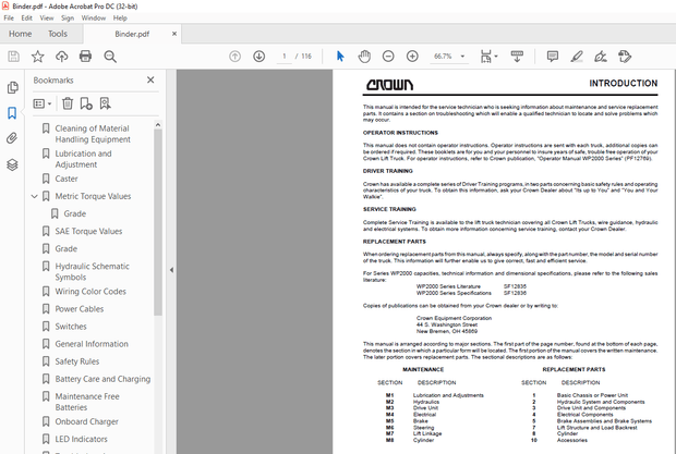 Crown Forklift WP 2300 Series Pallet Service Manual – PDF DOWNLOAD
