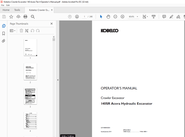 Kobelco 140SR Acera Hydraulic &amp; Crawler Excavator Operator’s Manual – PDF DOWNLOAD