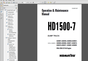 Komatsu HD1500-7 Dump Truck Operation &amp; Maintenance Manual With SDA12V160 Engine  PDF Download  
