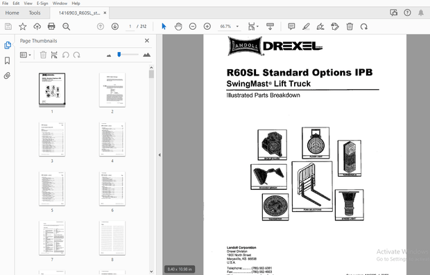 Drexel R60SL Standard Options IPB SwingMast Lift Truck Parts Manual 1416903 – PDF DOWNLOAD