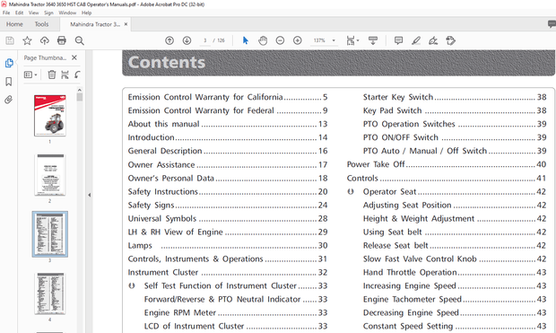Mahindra Tractor ‘3600’ Series HST Cabin 3640P 3650P mCRD TIER-IV Operator’s Manual – PDF DOWNLOAD