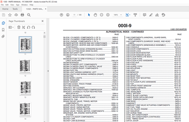 John Deere 135D EXCAVATOR Parts Manual PC10085 - PDF DOWNLOAD