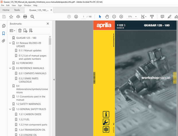 Aprilia QUASAR 125 - 180 Workshop Manual - PDF DOWNLOAD