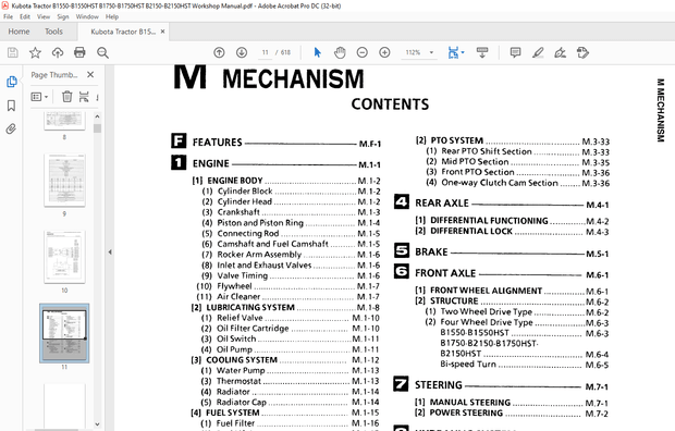 Kubota Tractor B1550·B1550HST B1750·B1750HST B2150·B2150HST Workshop Manual - PDF DOWNLOAD