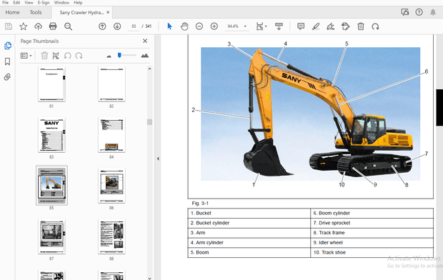 Sany Crawler Hydraulic Excavator SY335 Safety, Operation Maintenance Manual – PDF DOWNLOAD