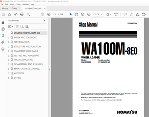 Komatsu WA100M-8E0 Wheel Loader Service Repair Workshop Manual - PDF DOWNLOAD