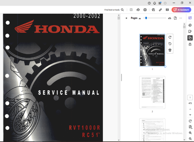 Honda RVT1000R 2000-2002 Service Manual -  PDF DOWNLOAD