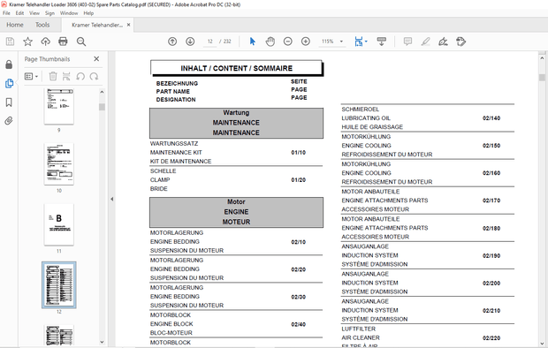 KRAMER Telescope loader 3606 Spare Parts List Manual – PDF DOWNLOAD