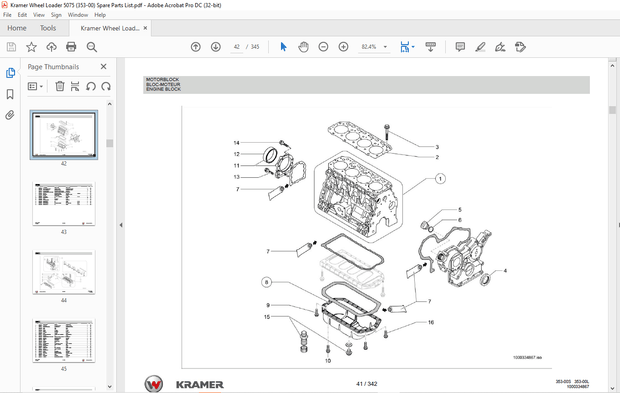KRAMER Wheel loader 5075 5075L Spare Parts List Manual SN353000001 – PDF DOWNLOAD