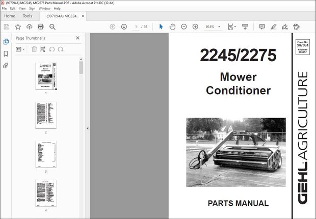 Gehl Mower Conditioner 2245 2275 PARTS MANUAL(907094) – PDF DOWNLOAD