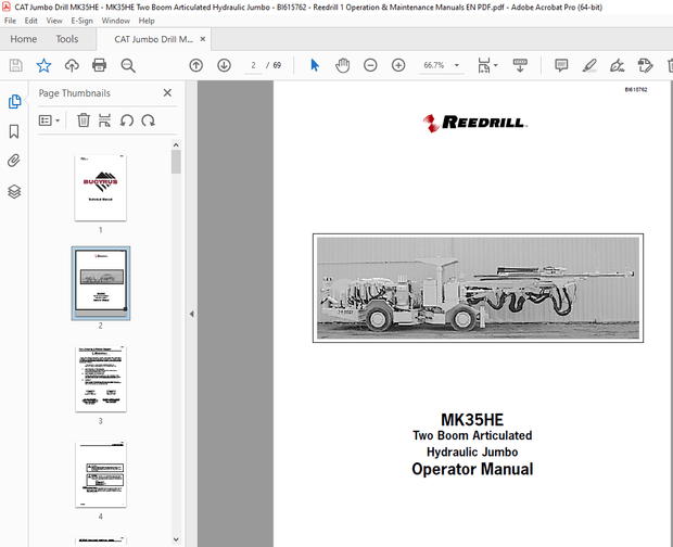 Cat Bucyrus MK35HE Two Boom Articulated Hydraulic Jumbo Operator Manual - PDF DOWNLOAD
