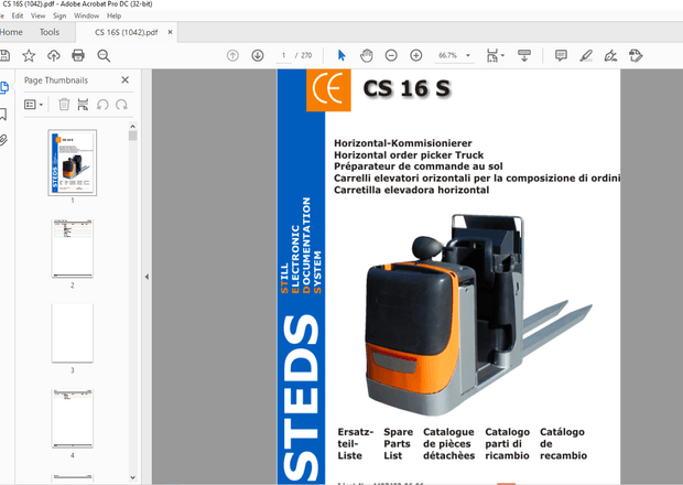 STILL STED Forklift CS 16S Horizontal order picker Truck Spare Parts List Manual – PDF DOWNLOAD