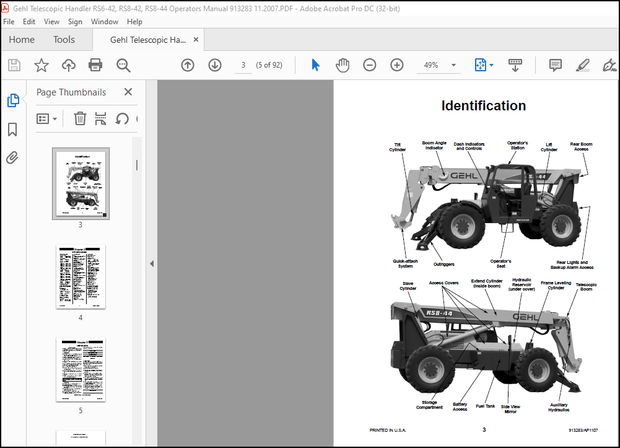 Gehl RS6-42 RS8-42 RS8-44 Telescopic Handler Operator’s Manual 913283 – PDF DOWNLOAD