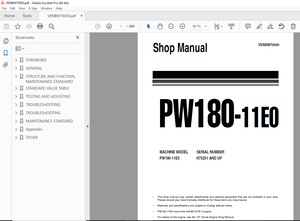 Komatsu PW180-11E0 Wheeled Excavator Repair Service  Manual VENBM70000 - PDF DOWNLOAD