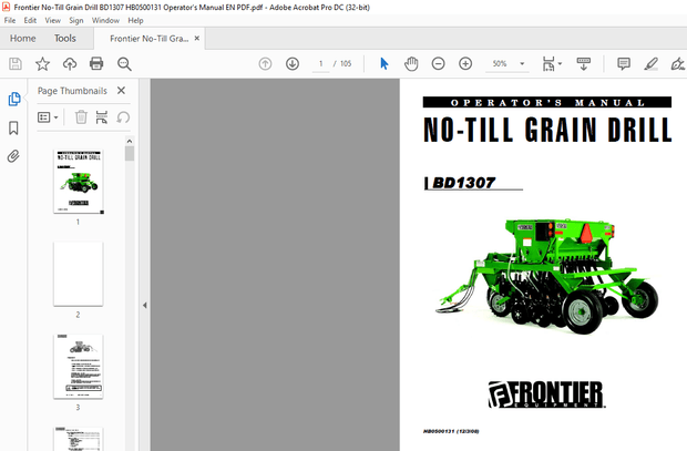 Frontier No-Till Grain Drill BD1307 Operator’s Manual(HB0500131) – PDF DOWNLOAD