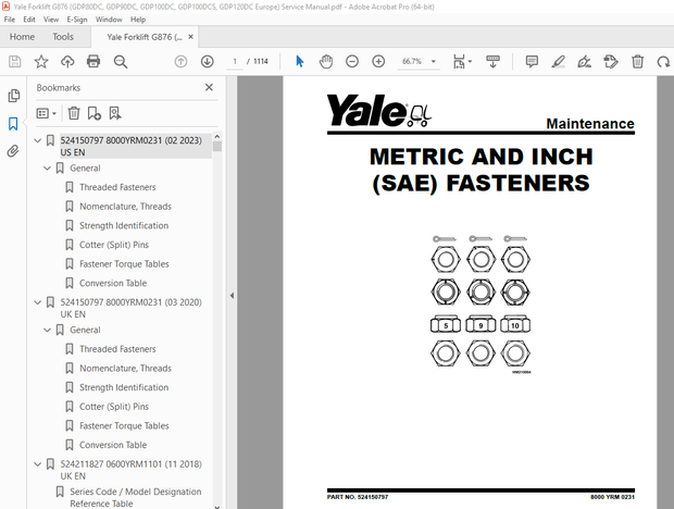 Yale Forklift G876 (GDP80DC, GDP90DC, GDP100DC, GDP100DCS, GDP120DC Europe) Service Manual PDF