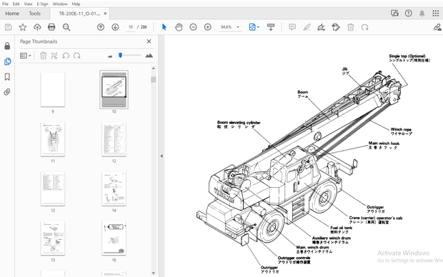 Tadano TR-200E Hydraulic Crane Operation &amp; Maintenance Manual – PDF