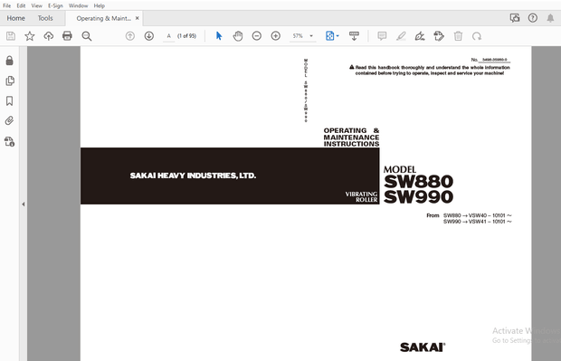 Sakai Vibrating Roller SW880 SW990 Operation &amp; Maintenance Manual – PDF