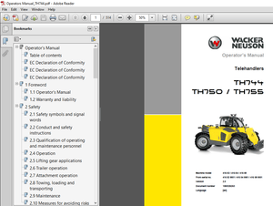 Wacker Neuson Telehandlers TH744 TH750 TH755 Operator&#x27;s Manual PDF DOWNLOAD