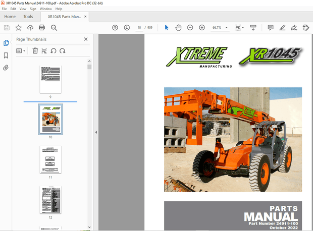 Xtreme Telehandler XR1045 Forklift Parts Manual – PDF DOWNLOAD