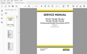 New Holland T8.275,T8.300,T8.330,T8.360,T8.390,T8.420 (CVT) Tractor Service Repair Manual