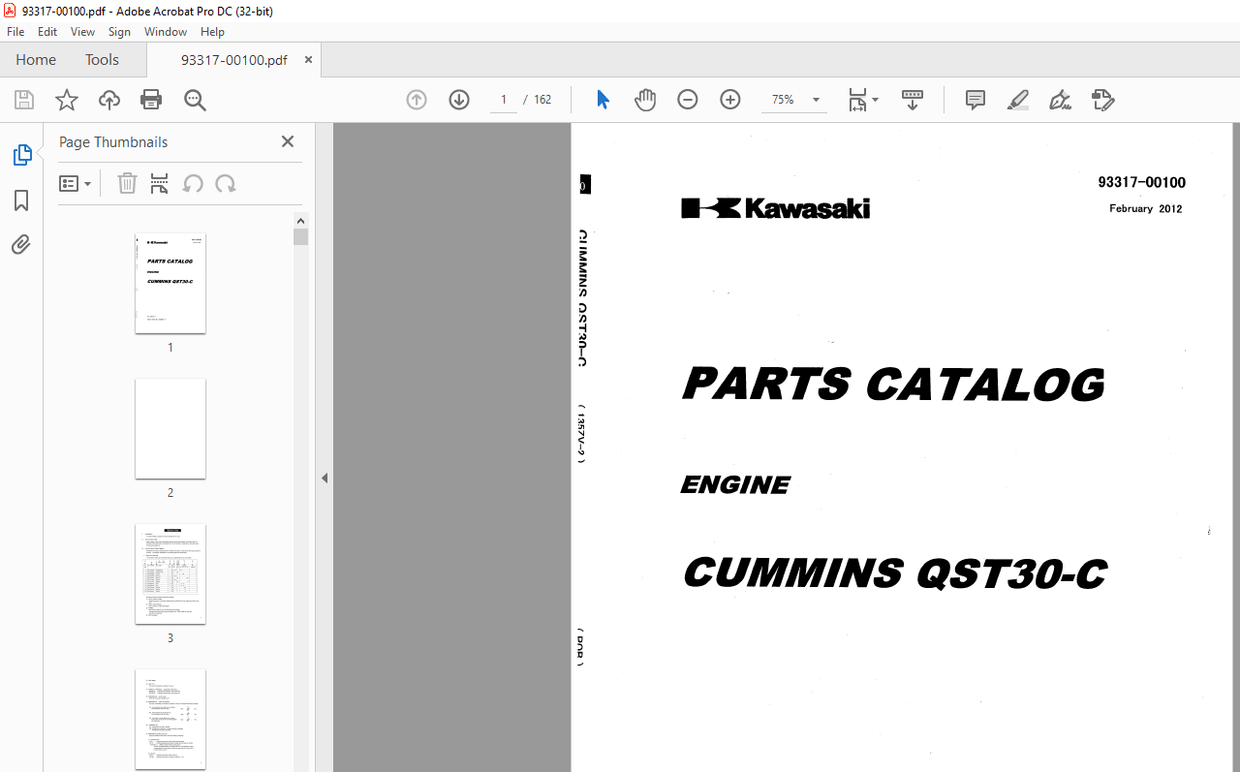 Kawasaki ENGINE CUMMINS QST30C Parts Catalog Manual 9331700100 PDF
