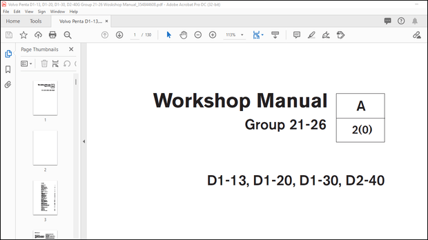 Volvo Penta D1-13, D1-20, D1-30, D2-40G Group 21-26 Workshop Manual_354844608 – PDF DOWNLOAD
