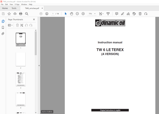 Dinamic Oil TW 6 LE TEREX Instruction Manual – PDF DOWNLOAD
