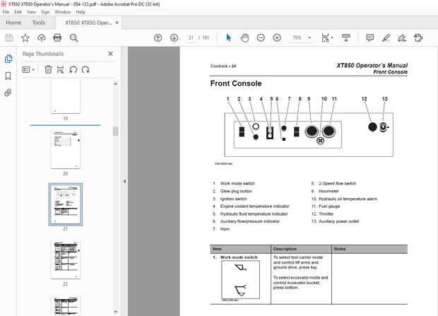 Ditch Witch XT850 Operator’s Manual PN 054-123 – PDF DOWNLOAD