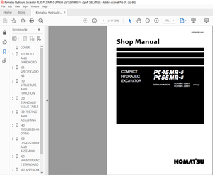 Komatsu PC45MR-5 PC55MR-5 Compact Hydraulic Excavator Shop Manual SEN06574-12 – PDF DOWNLOAD