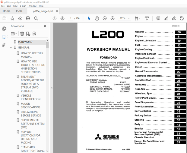 Mitsubishi 1997-1999 L200 Workshop Manual – PDF DOWNLOAD