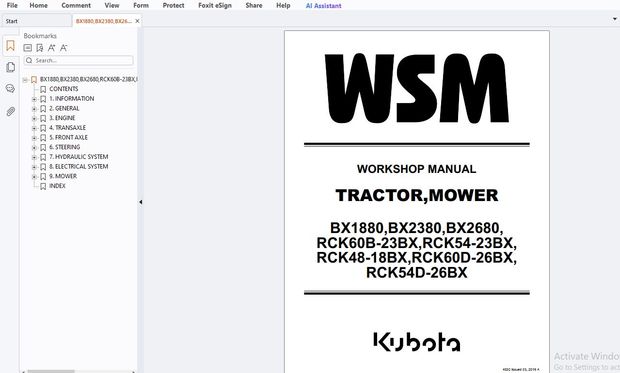 Kubota BX1880, BX2380, BX2680, RCK60B-23BX, RCK54-23BX, RCK48-18BX RCK60D-26BX RCK54D-26BX Mower Wor