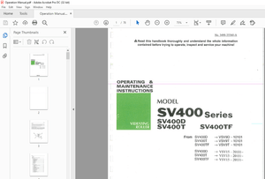 Sakai SV400 Series SV400D SV400T SV400TF Vibrating Roller Operator Manual - PDF