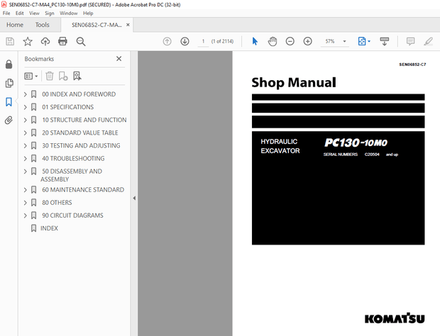 Komatsu HYDRAULIC EXCAVATOR PC130-10M0 Service Repair Workshop Manual SEN06852-C7  