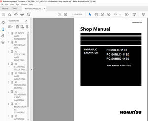 Komatsu PC360LC-11E0 PC360NLC-11E0 PC390HRD-11E0 Hydraulic Excavator Shop Manual UENBM00491 – PDF 