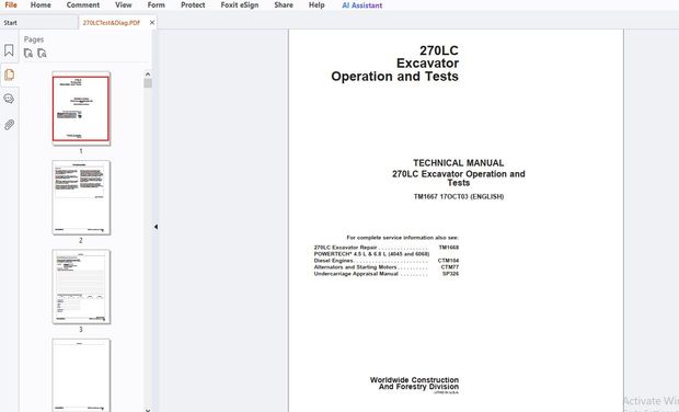 John Deere 270LC Excavator Operation &amp; Test Technical Manual TM1667 – PDF DOWNLOAD