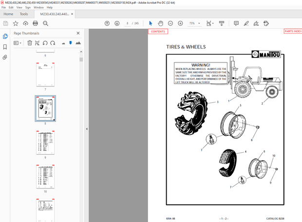Manitou Crane M24 30-50 CP-P-G M2/4 30 CP -PL -G M2 30 CP –PXL –G Mast Parts Manual – PDF DOWNLOAD