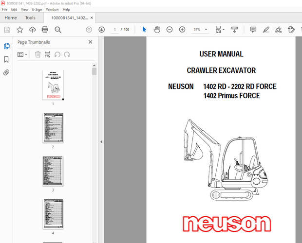Wacker Neuson 1402 RD-2202 RD FORCE 1402 Primus FORCE Crawler Excavator User Manual - PDF DOWNLOAD 