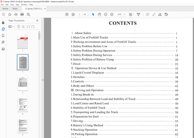 Heli Forklift G Series 1-2.5t Electric Forklift Operator`s Manual – PDF DOWNLOAD